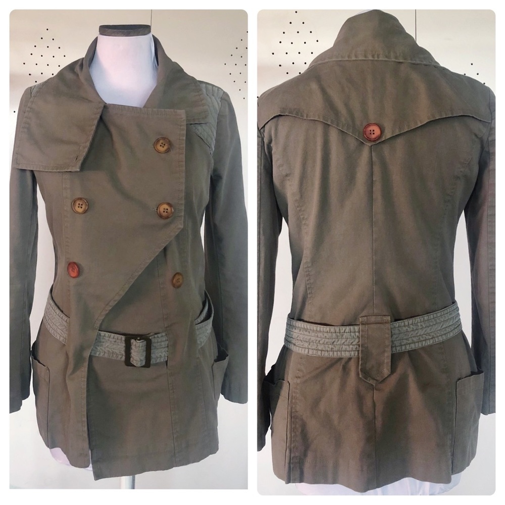 Samsoe Samsoe green utility trench belted jacket